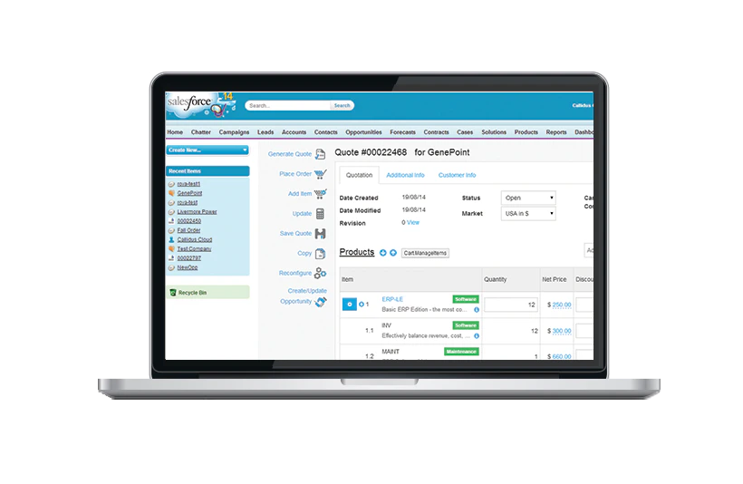 screenshot of SAP CPQ